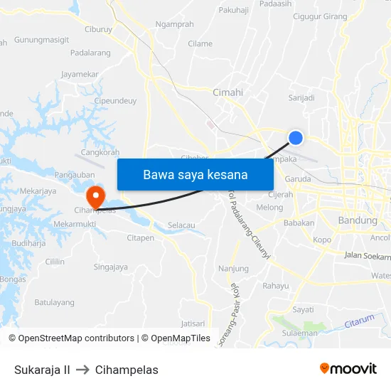 Sukaraja II to Cihampelas map