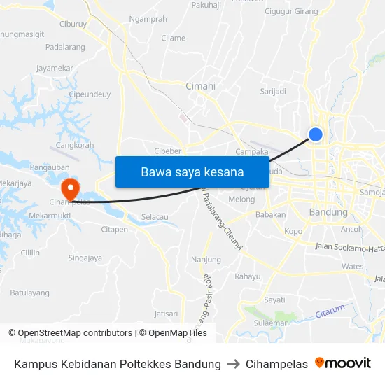 Kampus Kebidanan Poltekkes Bandung to Cihampelas map