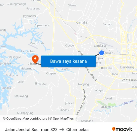 Jalan Jendral Sudirman 823 to Cihampelas map