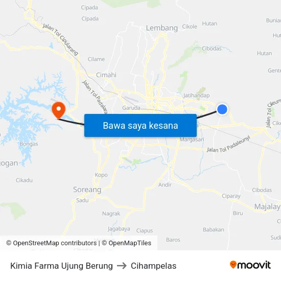Kimia Farma Ujung Berung to Cihampelas map