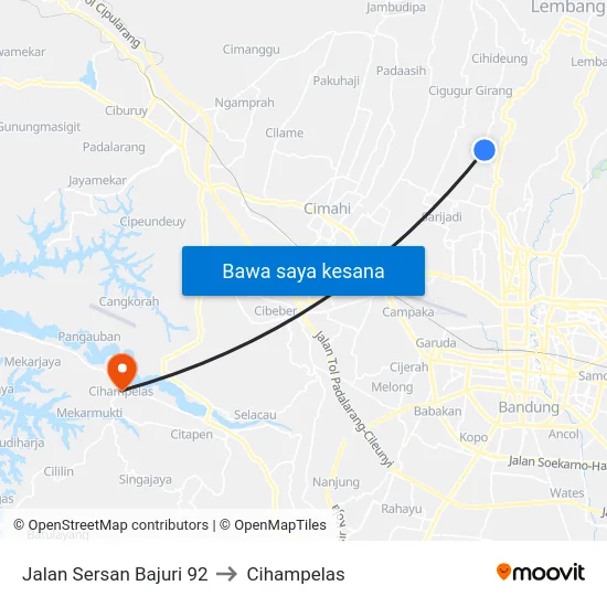 Jalan Sersan Bajuri 92 to Cihampelas map