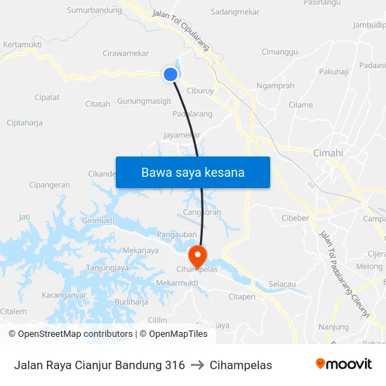 Jalan Raya Cianjur Bandung 316 to Cihampelas map