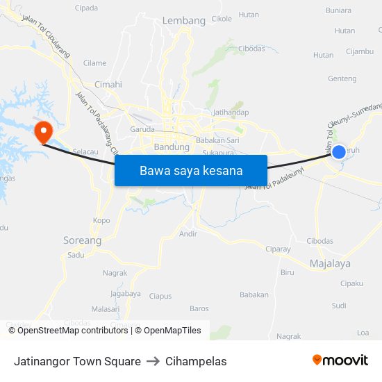 Jatinangor Town Square to Cihampelas map