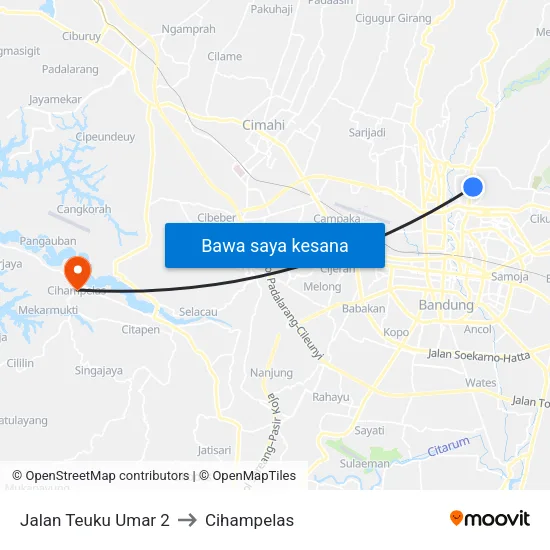 Jalan Teuku Umar 2 to Cihampelas map