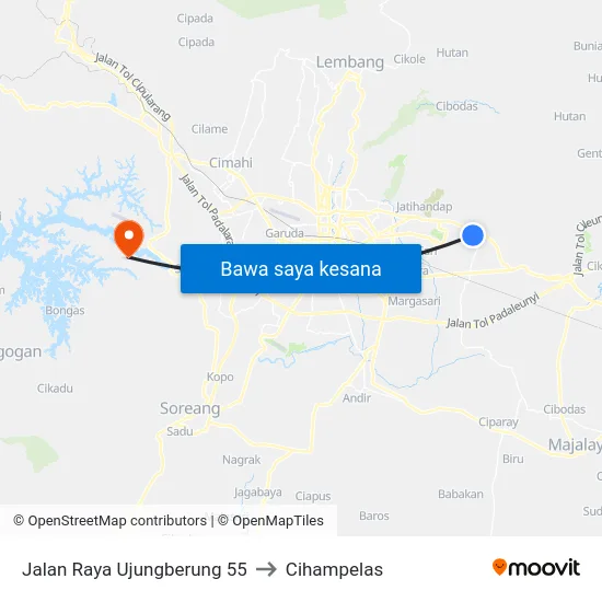 Jalan Raya Ujungberung 55 to Cihampelas map