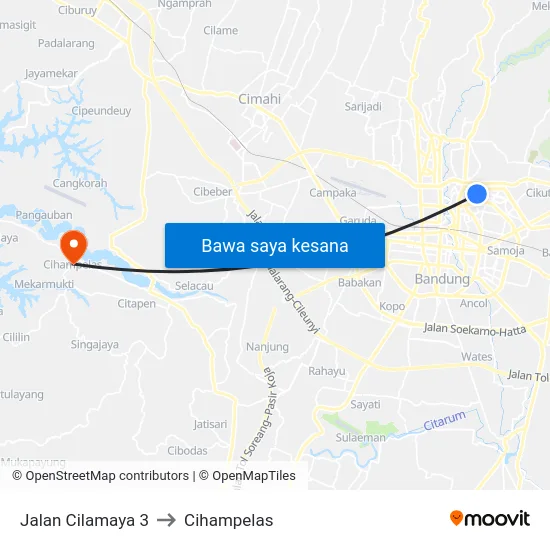 Jalan Cilamaya 3 to Cihampelas map