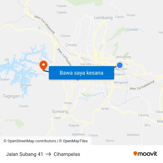 Jalan Subang 41 to Cihampelas map