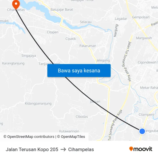 Jalan Terusan Kopo 205 to Cihampelas map