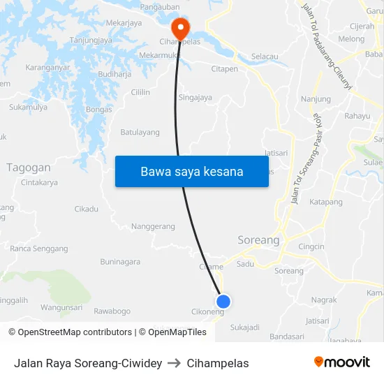 Jalan Raya Soreang-Ciwidey to Cihampelas map