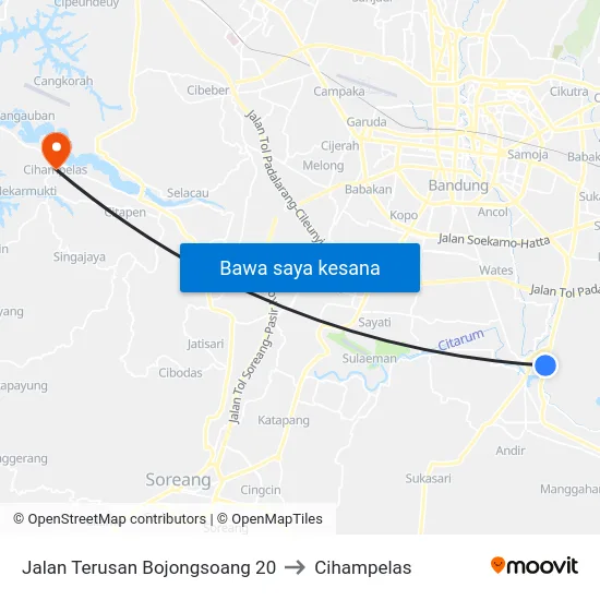 Jalan Terusan Bojongsoang 20 to Cihampelas map