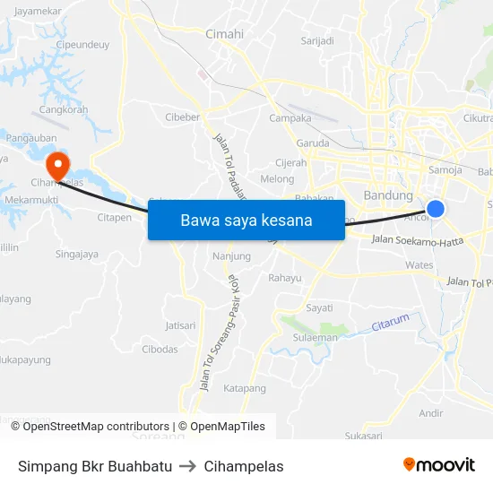 Simpang Bkr Buahbatu to Cihampelas map