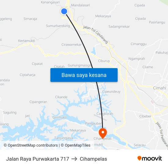 Jalan Raya Purwakarta 717 to Cihampelas map