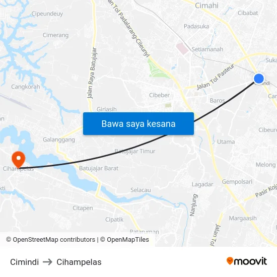 Cimindi to Cihampelas map