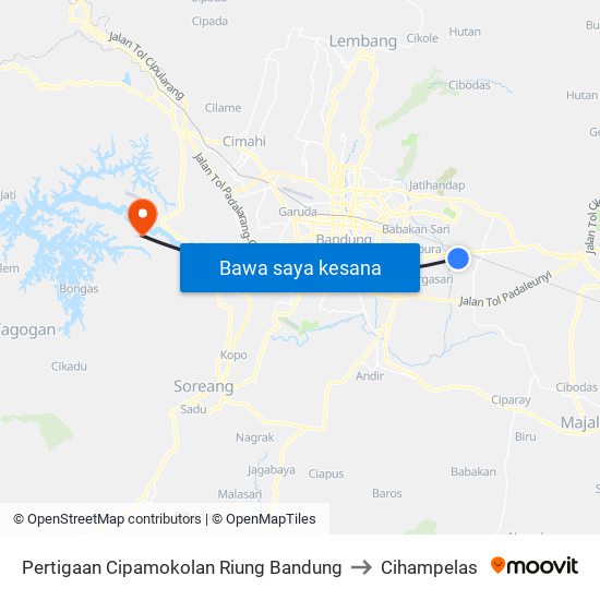 Pertigaan Cipamokolan Riung Bandung to Cihampelas map