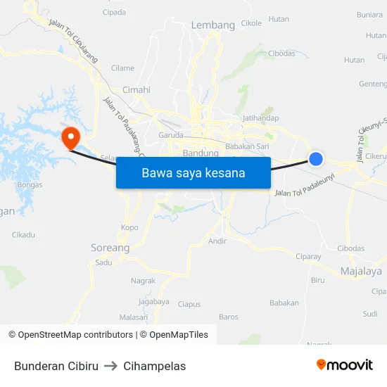 Bunderan Cibiru to Cihampelas map