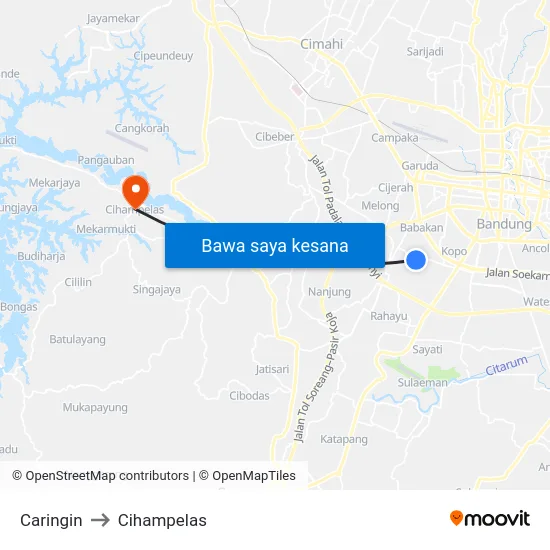 Caringin to Cihampelas map