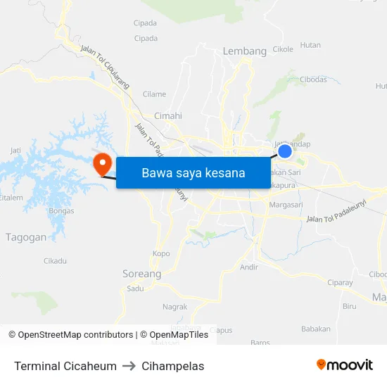 Terminal Cicaheum to Cihampelas map