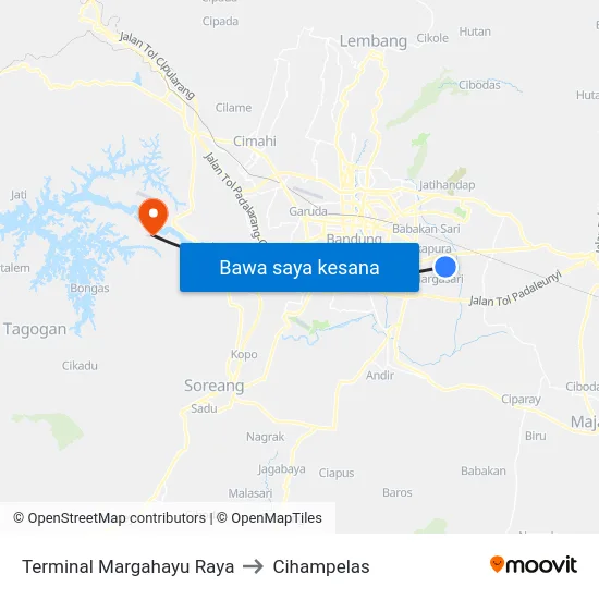 Terminal Margahayu Raya to Cihampelas map