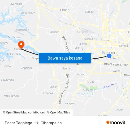 Pasar Tegalega to Cihampelas map