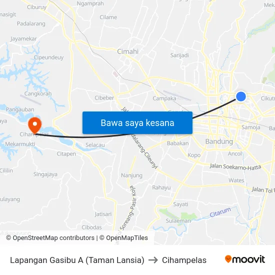 Lapangan Gasibu A (Taman Lansia) to Cihampelas map