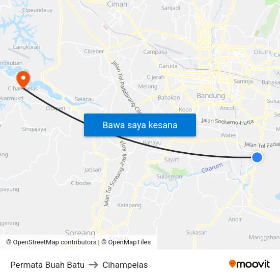 Permata Buah Batu to Cihampelas map
