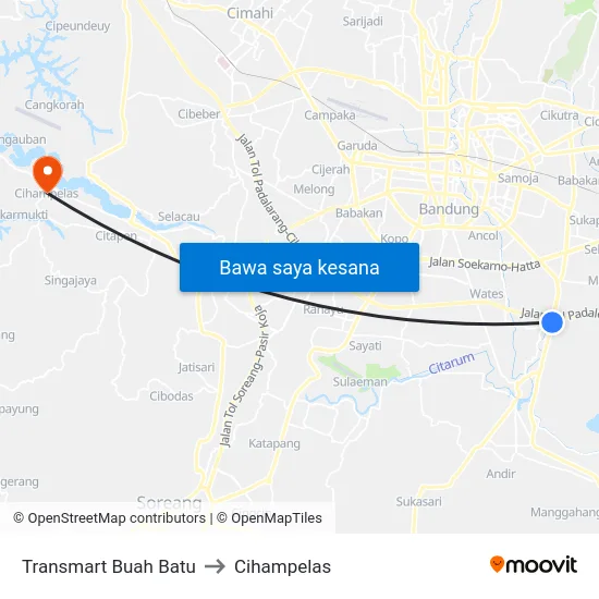 Transmart Buah Batu to Cihampelas map