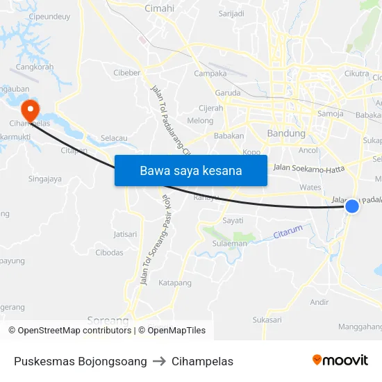 Puskesmas Bojongsoang to Cihampelas map