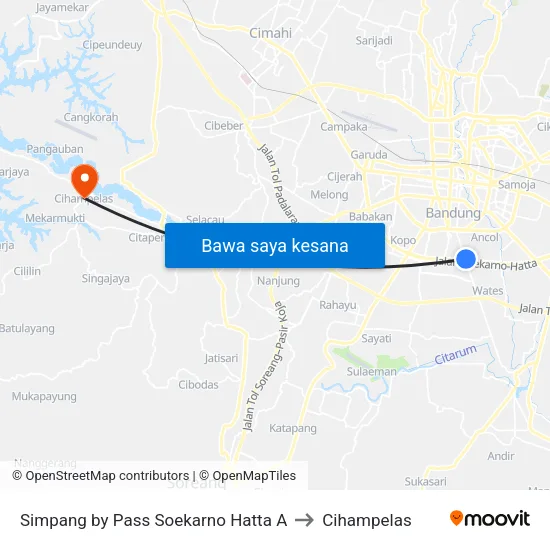 Simpang by Pass Soekarno Hatta A to Cihampelas map