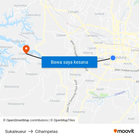 Sukaleueur to Cihampelas map