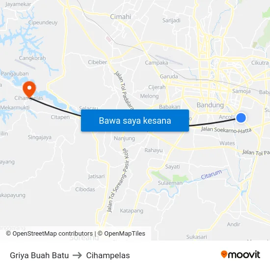 Griya Buah Batu to Cihampelas map