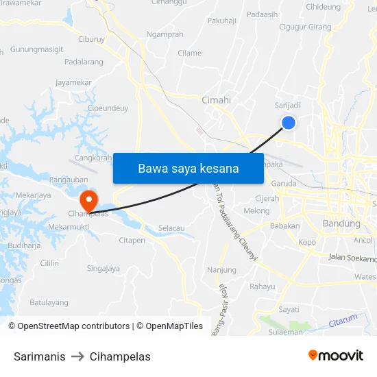 Sarimanis to Cihampelas map