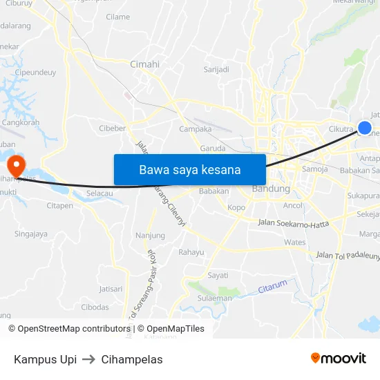 Kampus Upi to Cihampelas map