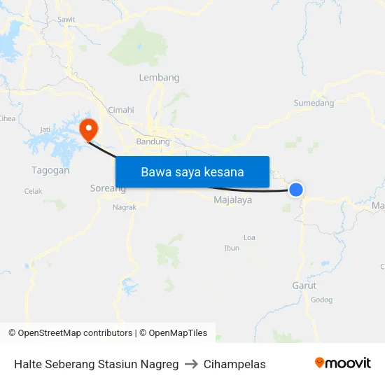 Halte Seberang Stasiun Nagreg to Cihampelas map