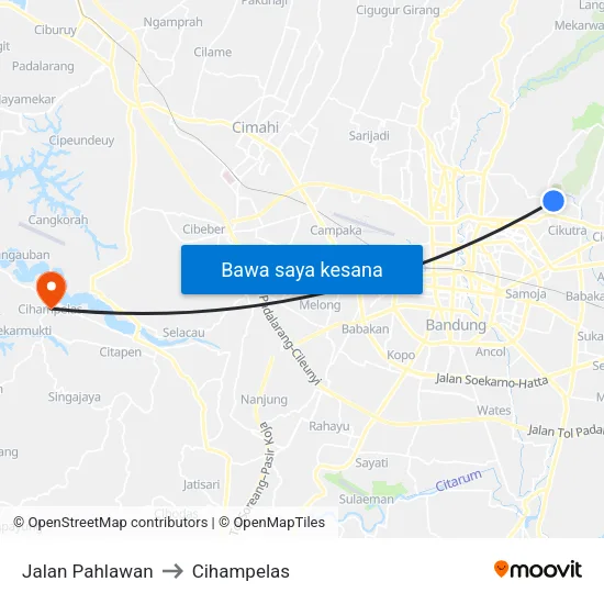 Jalan Pahlawan to Cihampelas map