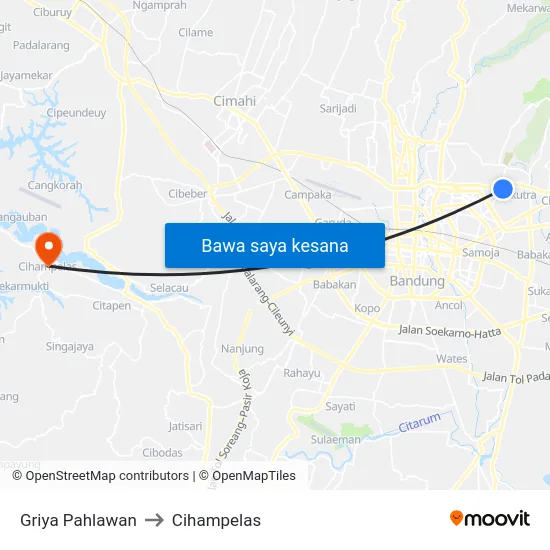 Griya Pahlawan to Cihampelas map