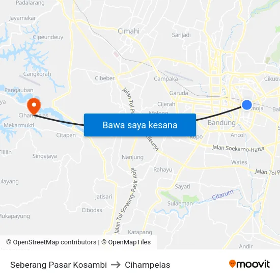Seberang Pasar Kosambi to Cihampelas map