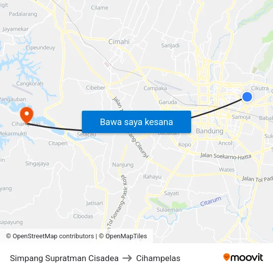 Simpang Supratman Cisadea to Cihampelas map