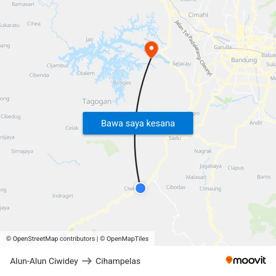 Alun-Alun Ciwidey to Cihampelas map