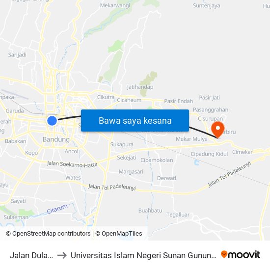 Jalan Dulatip 40 to Universitas Islam Negeri Sunan Gunung Djati Bandung map