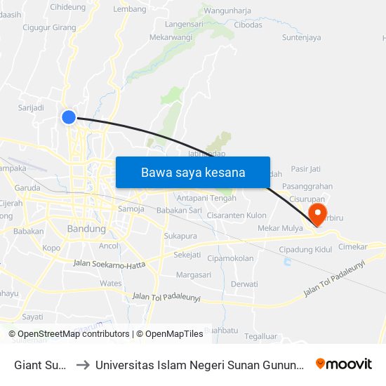 Giant Sukajadi to Universitas Islam Negeri Sunan Gunung Djati Bandung map