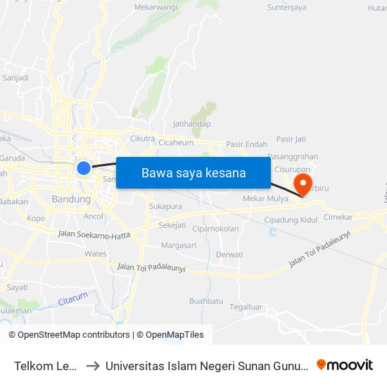 Telkom Lembong to Universitas Islam Negeri Sunan Gunung Djati Bandung map