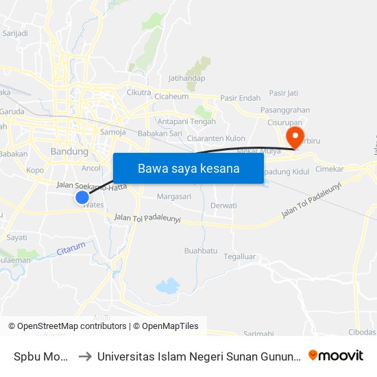 Spbu Moh.Toha to Universitas Islam Negeri Sunan Gunung Djati Bandung map