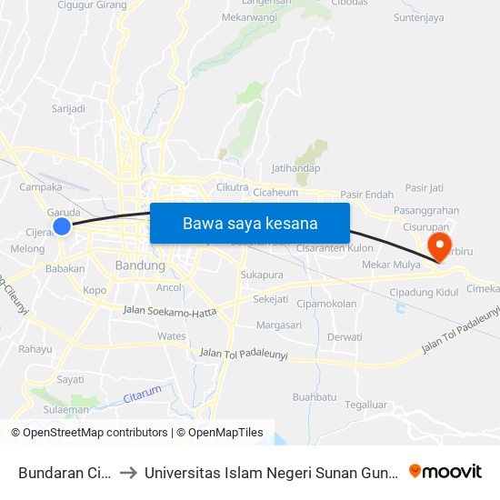 Bundaran Cibereum to Universitas Islam Negeri Sunan Gunung Djati Bandung map