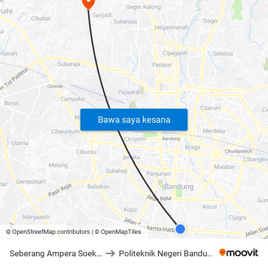 Seberang Ampera Soekarno Hatta to Politeknik Negeri Bandung (Polban) map