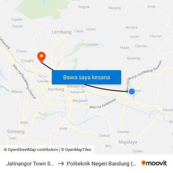 Jatinangor Town Square to Politeknik Negeri Bandung (Polban) map