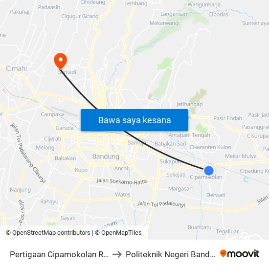 Pertigaan Cipamokolan Riung Bandung to Politeknik Negeri Bandung (Polban) map