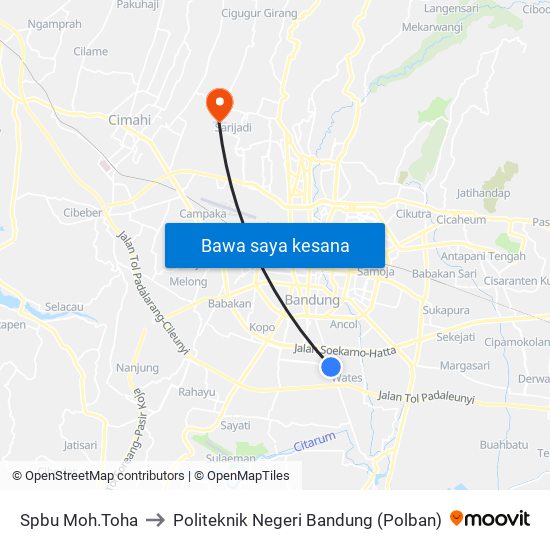 Spbu Moh.Toha to Politeknik Negeri Bandung (Polban) map