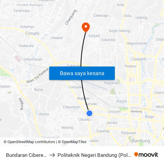 Bundaran Cibereum to Politeknik Negeri Bandung (Polban) map