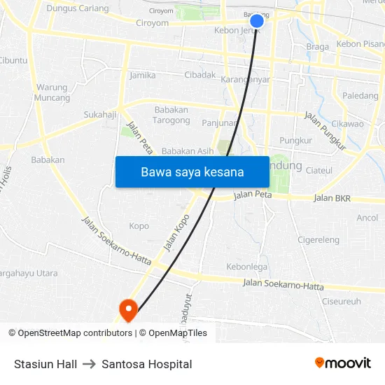 Stasiun Hall to Santosa Hospital map