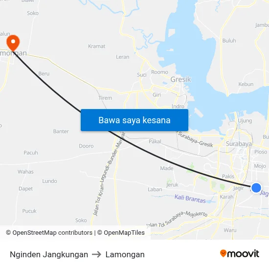Nginden Jangkungan to Lamongan map